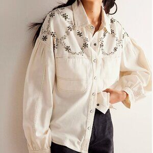 NWT We The Free Star Studded Shirt Ivory Beaded Sz XS